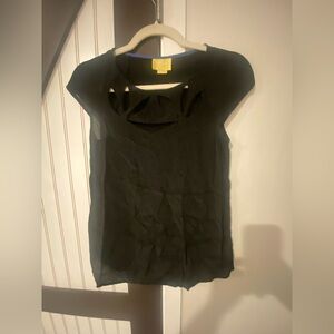 Maeve Anthropologie Womens 0 Black Cut Out Details Short Sleeves 100% Viscose